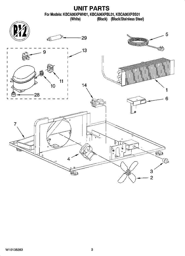 UNIT PARTS Diagram and Parts List for KBCA06XPBL01  KitchenAid Refrigerator