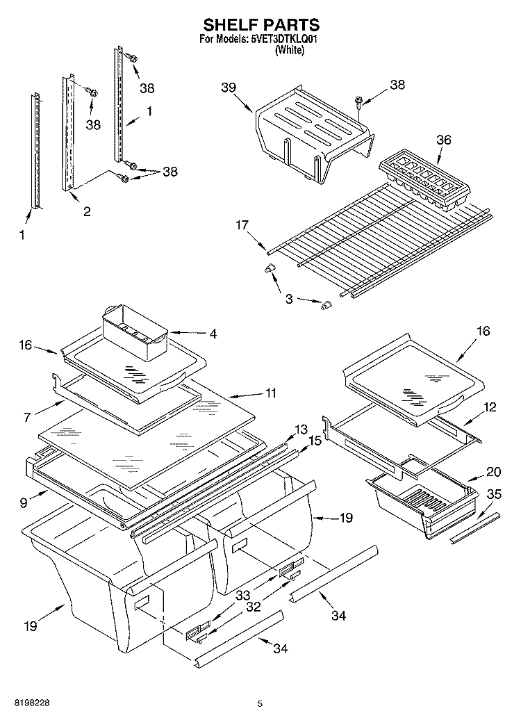 SHELF Diagram and Parts List for 5VET3DTKLQ01  Whirlpool Refrigerator