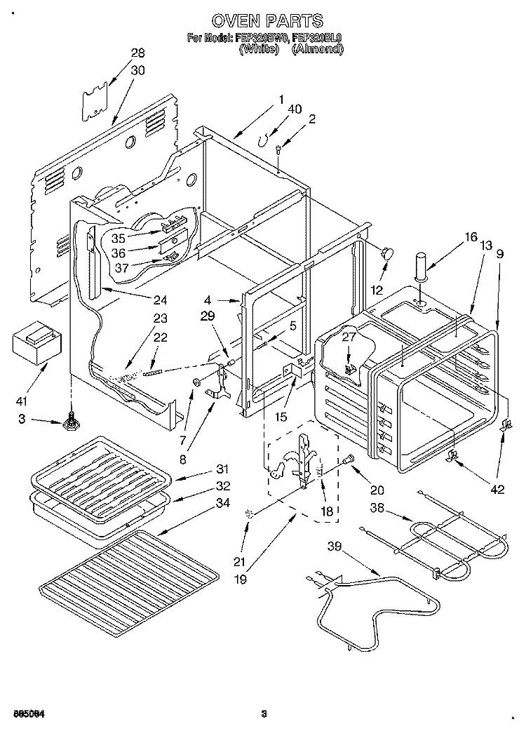 OVEN Diagram and Parts List for FEP320BL0  Roper Range