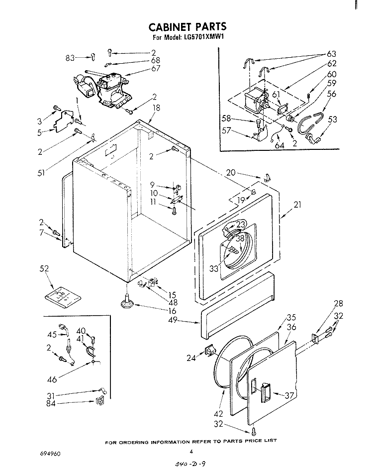 CABINET Diagram and Parts List for LG5701XMW1  Whirlpool Dryer