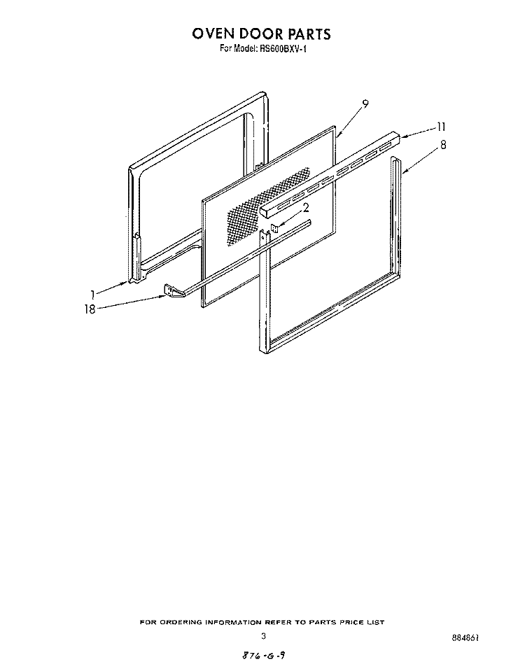 OVEN DOOR Diagram and Parts List for RS600BXV1  Whirlpool Range