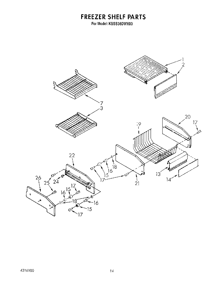 FREEZER SHELF Diagram and Parts List for KSSS36DWX00  KitchenAid Refrigerator