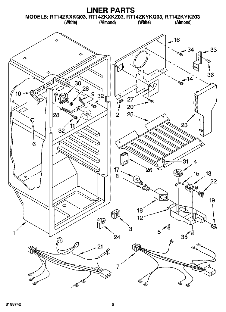 LINER PARTS Diagram and Parts List for RT14ZKYKZ03  Roper Refrigerator