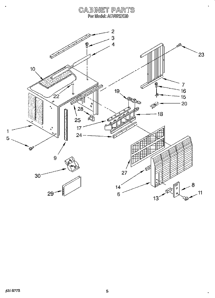 CABINET Diagram and Parts List for ACV072XG0  Whirlpool Air Conditioner