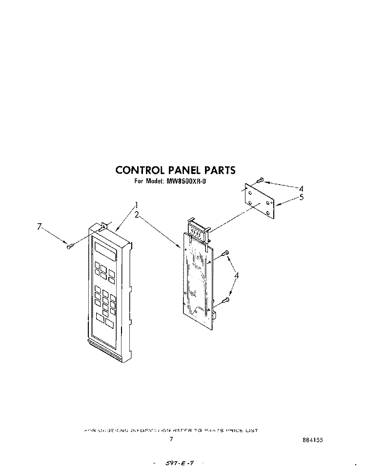 CONTROL PANEL Diagram and Parts List for MW8500XR0  Whirlpool Microwave