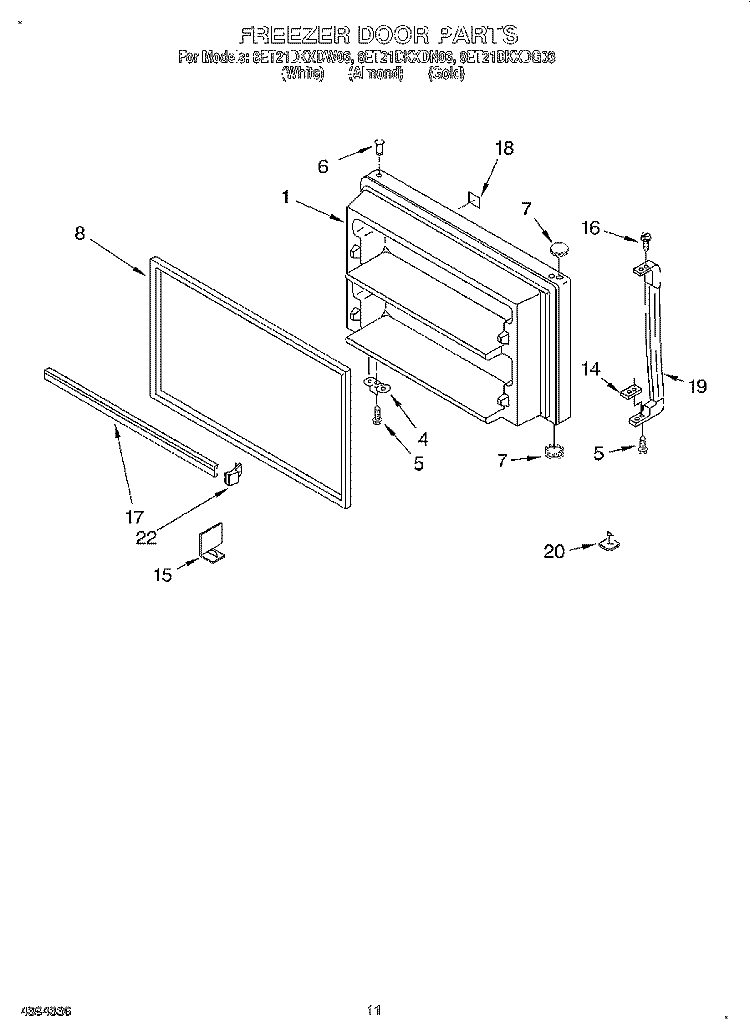 FREEZER DOOR, LIT/OPTIONAL Diagram and Parts List for 8ET21DKXDN03  Whirlpool Refrigerator