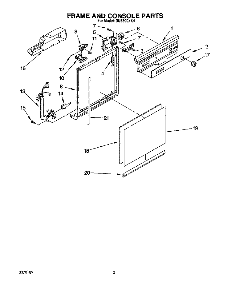 FRAME AND CONSOLE Diagram and Parts List for DU8300XX4  Whirlpool Dishwasher