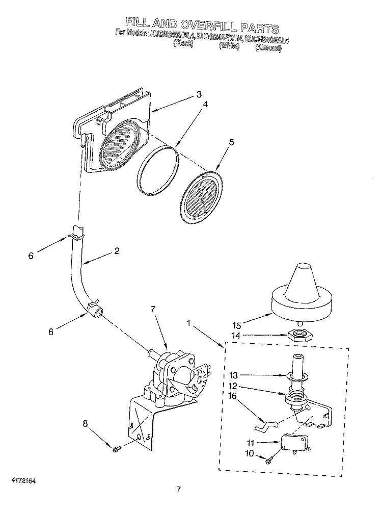 FILL AND OVER FILL Diagram and Parts List for KUDM24SEAL4  KitchenAid Dishwasher