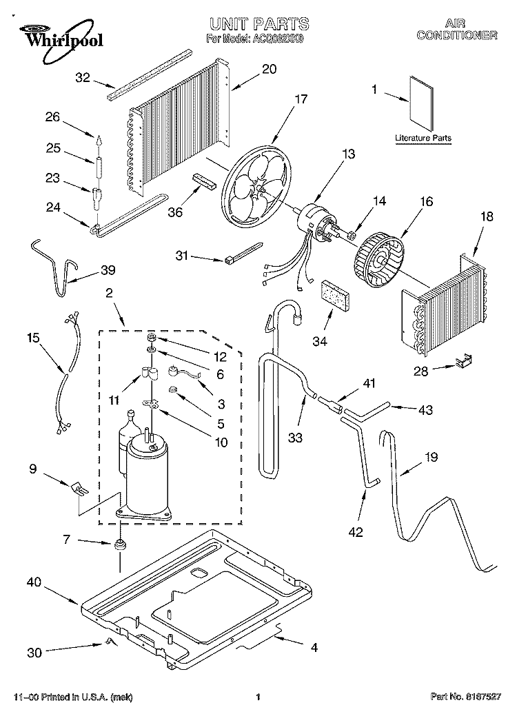 UNIT, LITERATURE Diagram and Parts List for ACQ082XK0  Whirlpool Air Conditioner