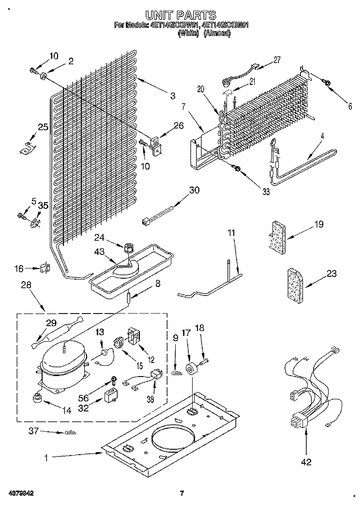 UNIT Diagram and Parts List for 4ET14GKXBN01  Whirlpool Refrigerator