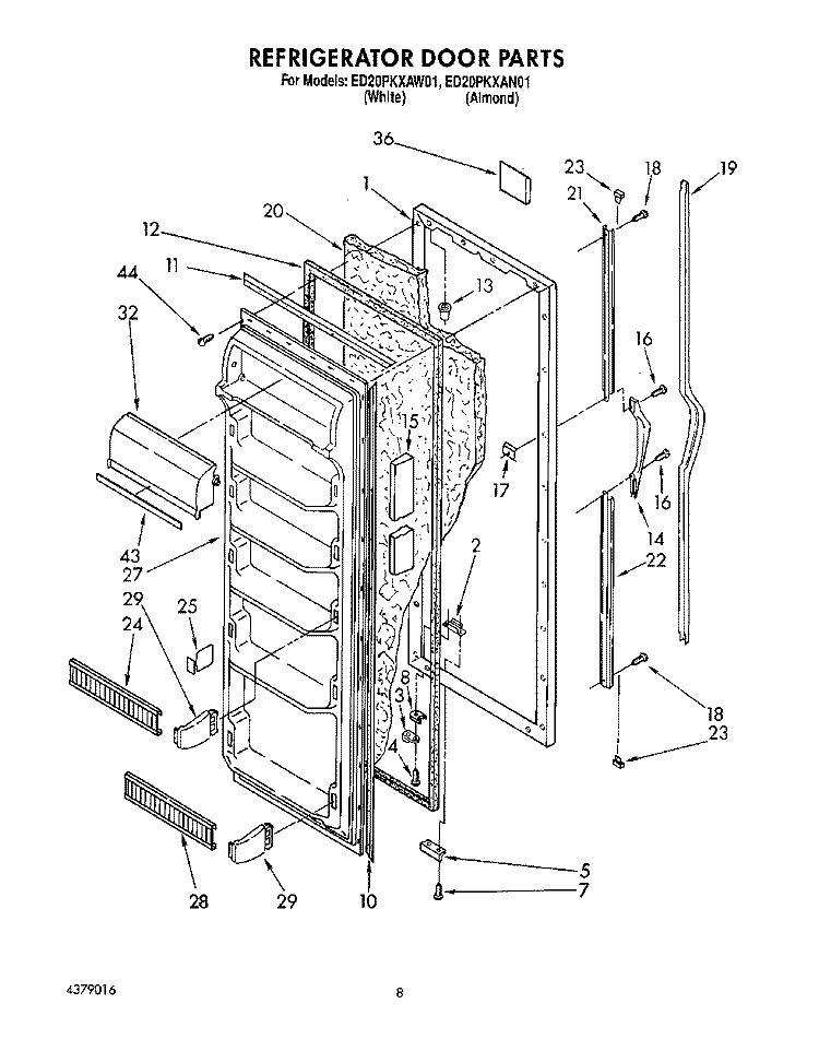 REFRIGERATOR DOOR Diagram and Parts List for ED20PKXAN01  Whirlpool Refrigerator