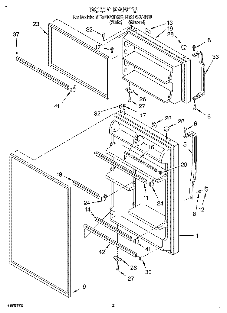 DOOR Diagram and Parts List for RT21DKXHW00  Roper Refrigerator