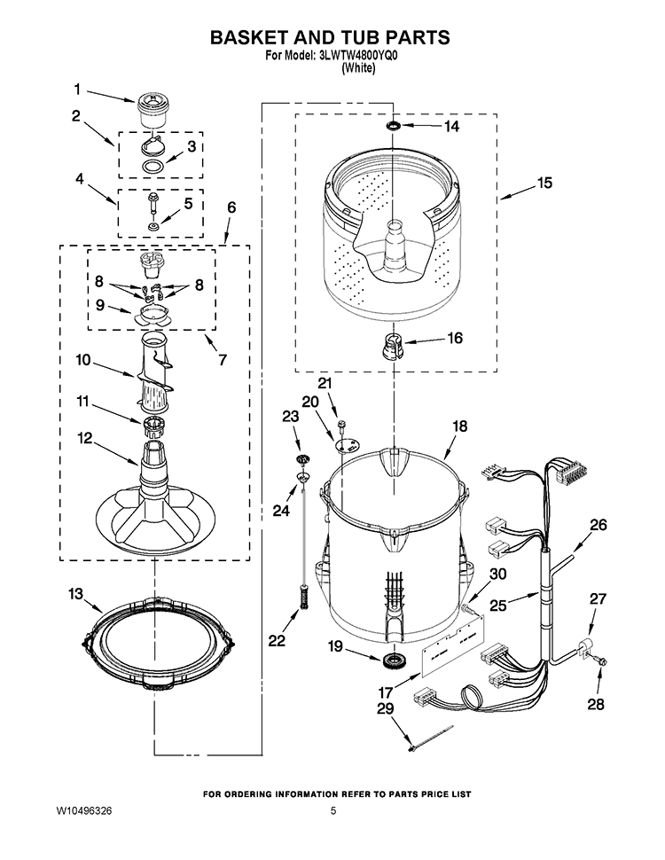 BASKET AND TUB PARTS Diagram and Parts List for 3LWTW4800YQ0  Whirlpool Washer
