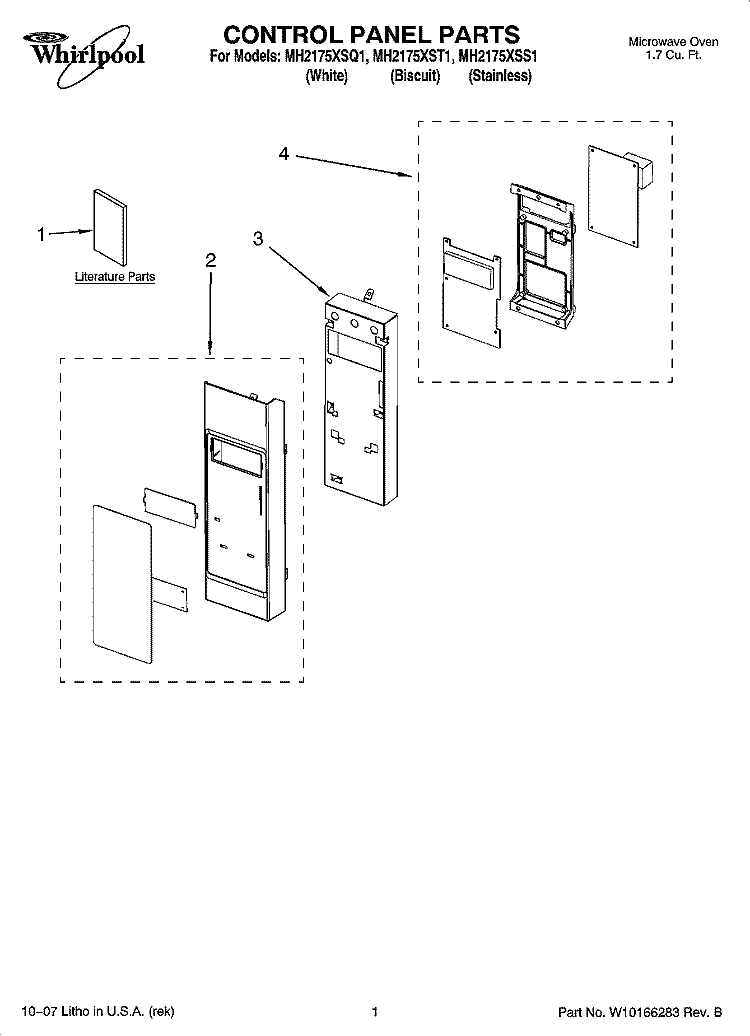 CONTROL PANEL PARTS Diagram and Parts List for MH2175XST1  Whirlpool Microwave