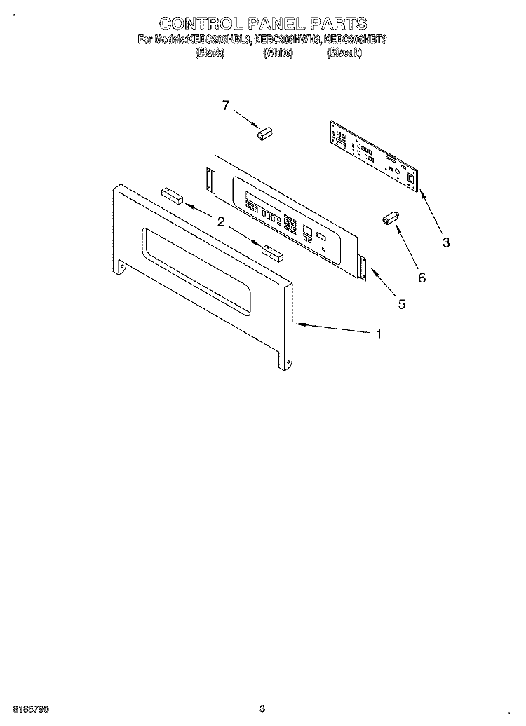 CONTROL PANEL Diagram and Parts List for KEBC208HBT3  KitchenAid Wall Oven