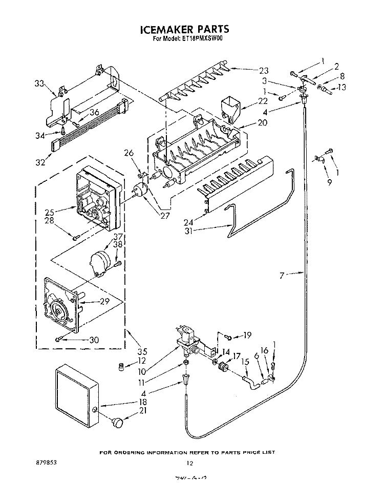 ICE MAKER , LIT/OPTIONAL Diagram and Parts List for ET18PMXSW00  Whirlpool Refrigerator