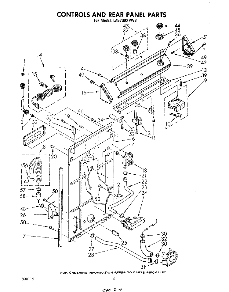 CONTROLS AND REAR PANEL Diagram and Parts List for LA5700XPW3  Whirlpool Washer