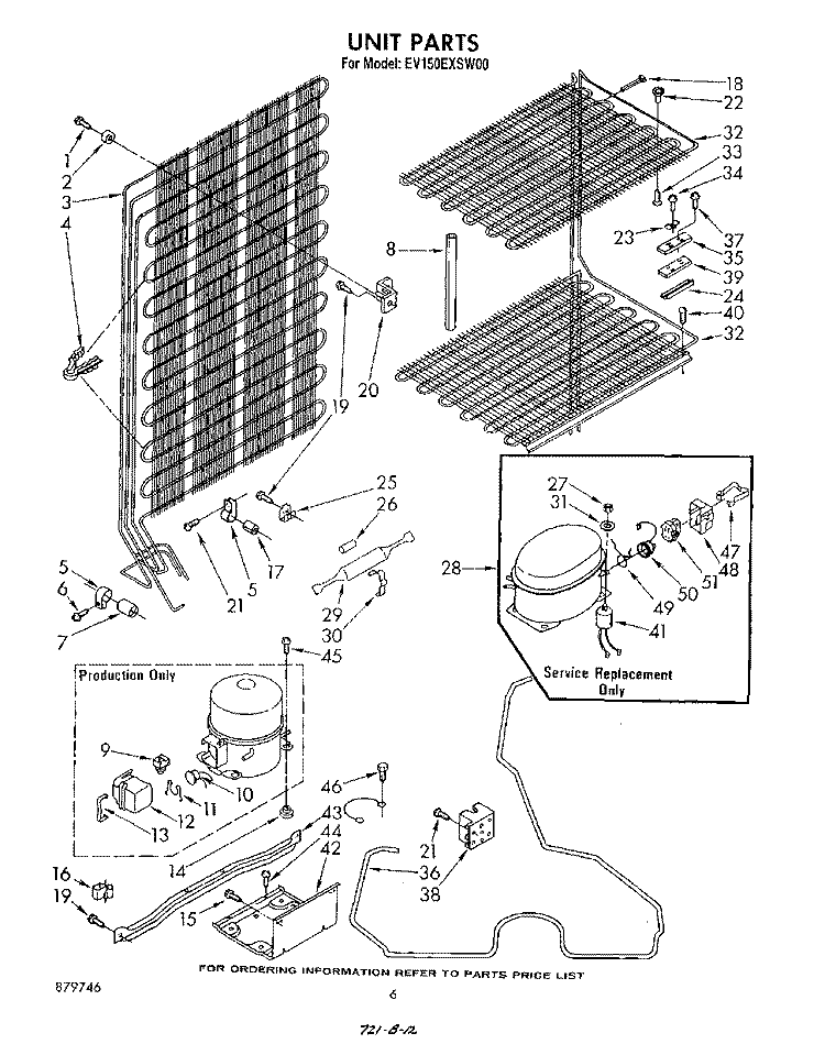 UNIT Diagram and Parts List for EV150EXSW00  Whirlpool Freezer