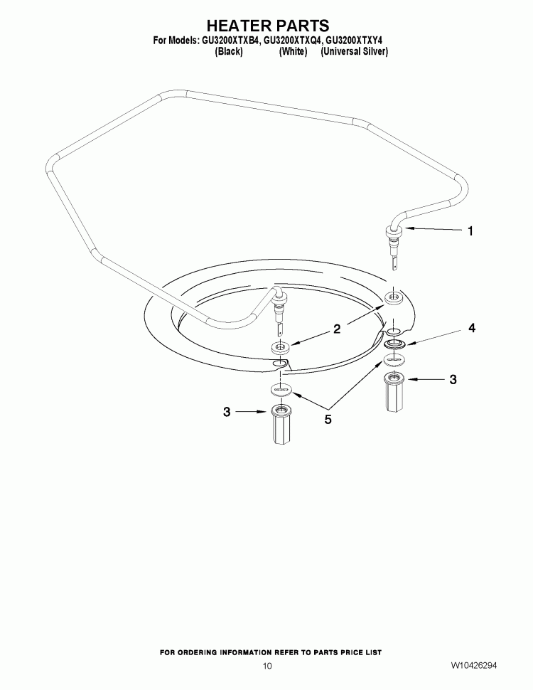 HEATER PARTS Diagram and Parts List for GU3200XTXQ4  Whirlpool Dishwasher