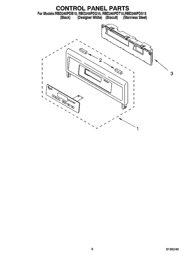 CONTROL PANEL PARTS Diagram and Parts List for RBD245PDB15  Whirlpool Wall Oven