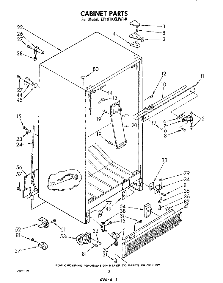 CABINET Diagram and Parts List for ET19TKXLWR0  Whirlpool Refrigerator
