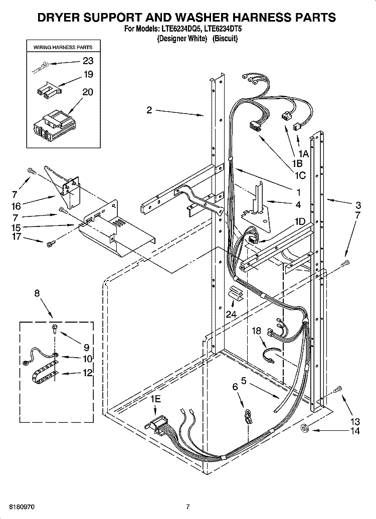 DRYER SUPPORT AND WASHER HARNESS PARTS Diagram and Parts List for LTE6234DQ5  Whirlpool Washer Dryer Combo