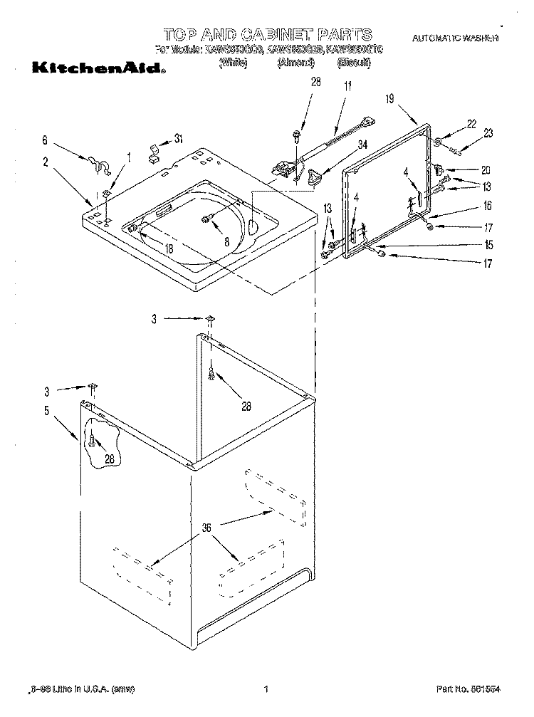 TOP AND CABINET Diagram and Parts List for KAWS850GT0  KitchenAid Washer