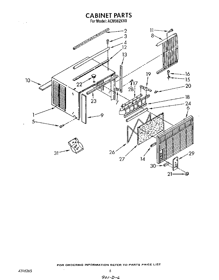 CABINET Diagram and Parts List for ACM062XX0  Whirlpool Air Conditioner
