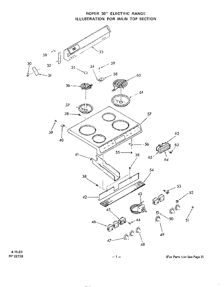 BODY Diagram and Parts List for 2453W0A  Roper Range