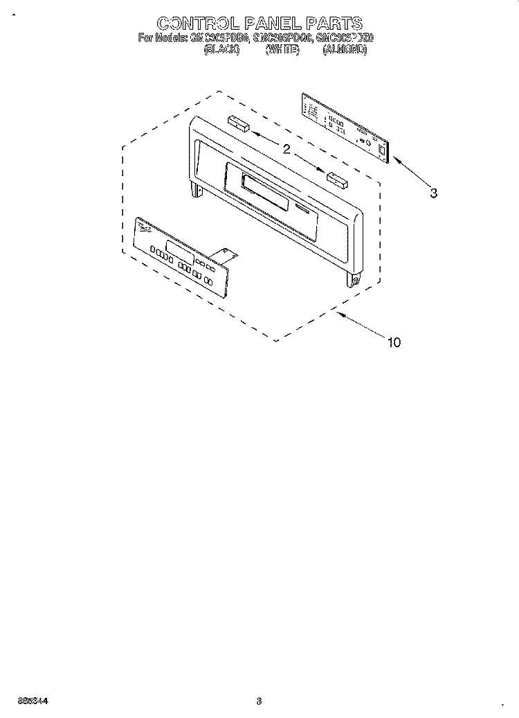 CONTROL PANEL, LITERATURE Diagram and Parts List for GMC305PDQ0  Whirlpool Microwave Oven Combo
