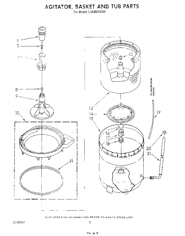 AGITATOR, BASKET AND TUB Diagram and Parts List for LA6800XSW0  Whirlpool Washer