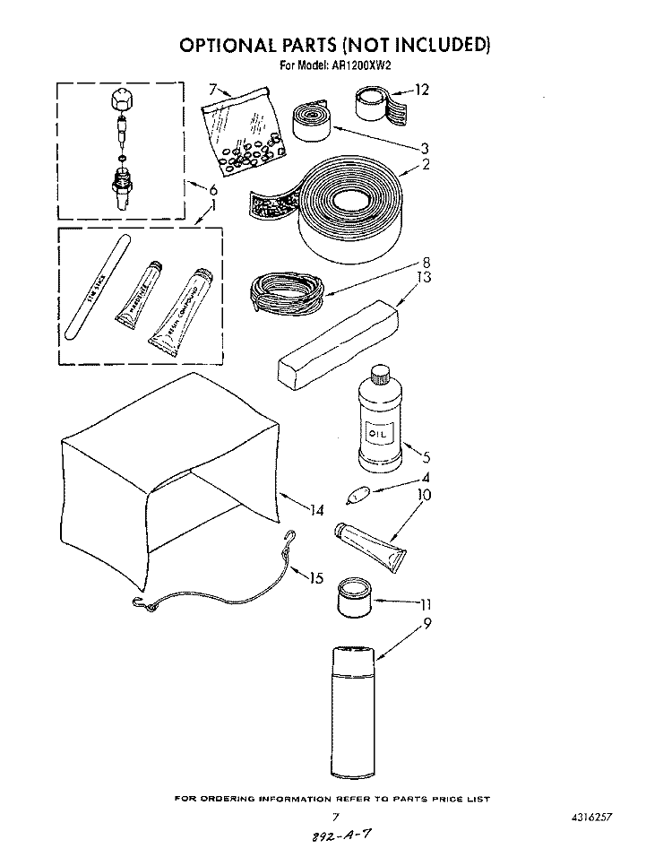 LIT/OPTIONAL Diagram and Parts List for AR1200XW2  Whirlpool Air Conditioner
