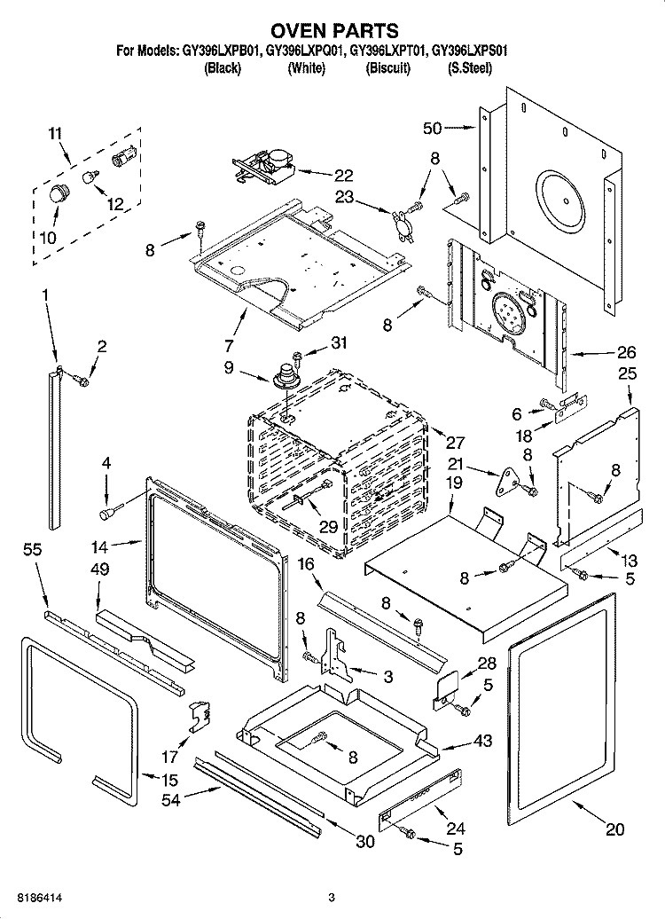 OVEN PARTS Diagram and Parts List for GY396LXPB01  Whirlpool Range