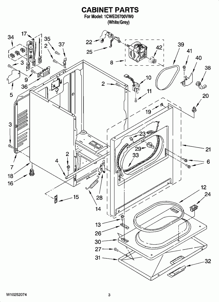 CABINET PARTS Diagram and Parts List for 1CWED5700VW0  Whirlpool Dryer