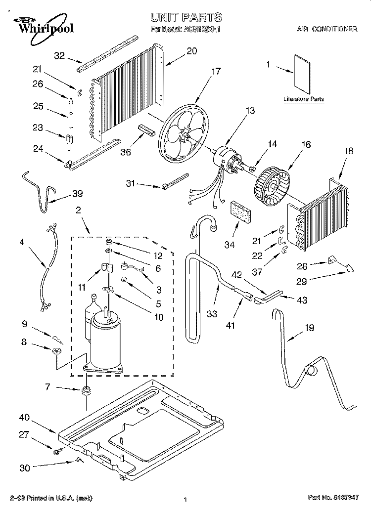 UNIT, LITERATURE Diagram and Parts List for ACM102XH1  Whirlpool Air Conditioner