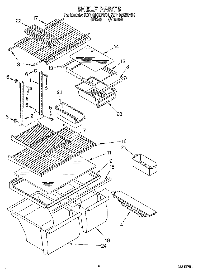 SHELF Diagram and Parts List for 7ET18ZKXDN00  Whirlpool Refrigerator