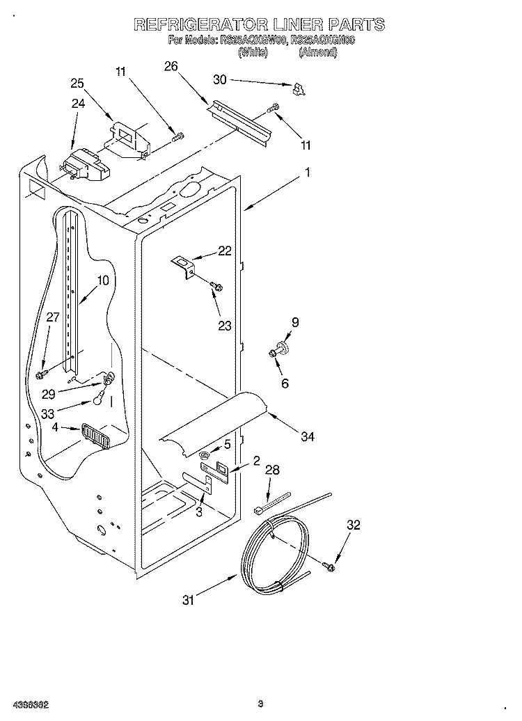 REFRIGERATOR LINER Diagram and Parts List for RS25AQXGN00  Roper Refrigerator