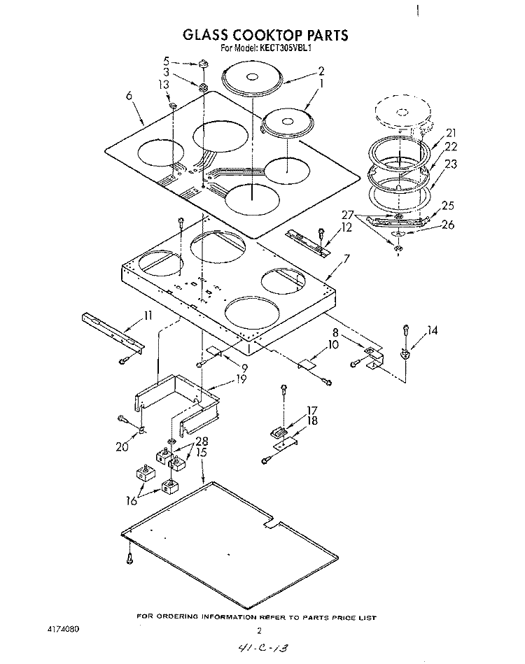 SECTION Diagram and Parts List for KECT305VWH1  KitchenAid Cooktop