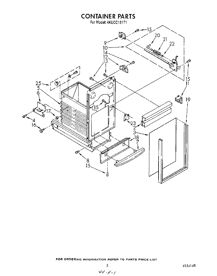 CONTAINER Diagram and Parts List for 4KUCC151T1  KitchenAid Trash Compactor