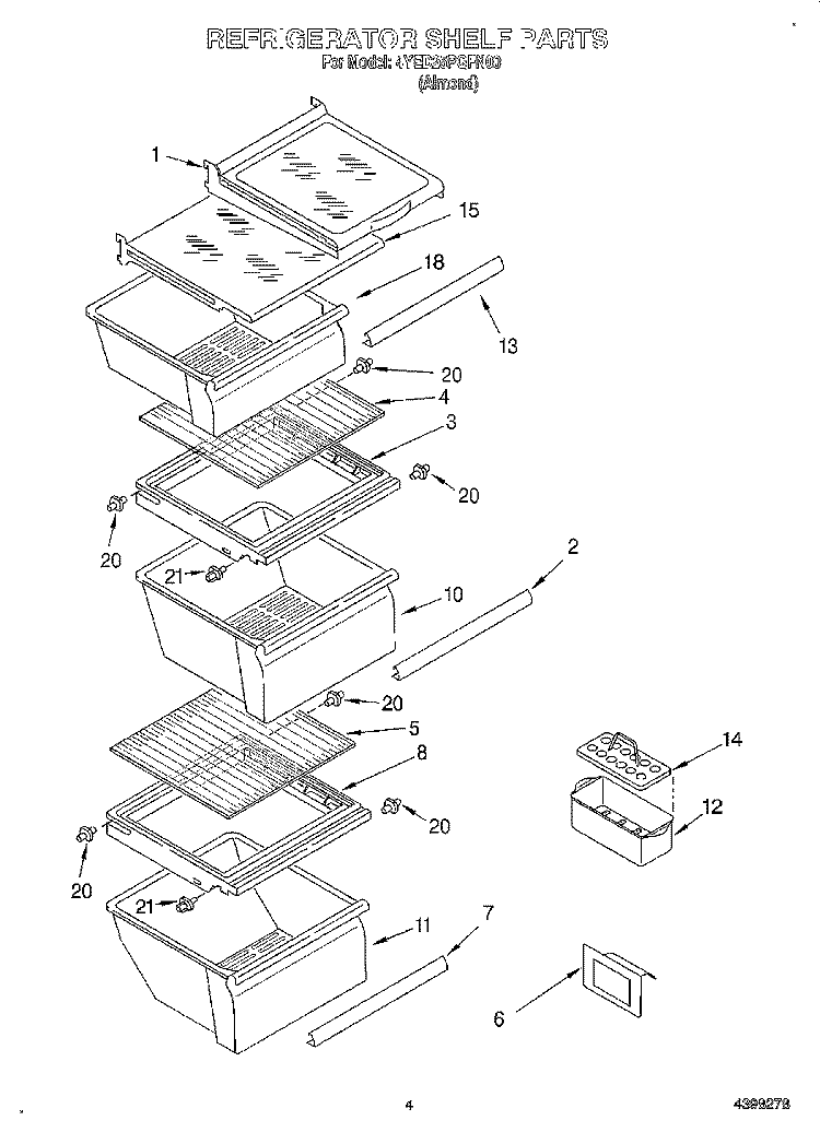 REFRIGERATOR SHELF Diagram and Parts List for 4YED25PQFN00  Whirlpool Refrigerator
