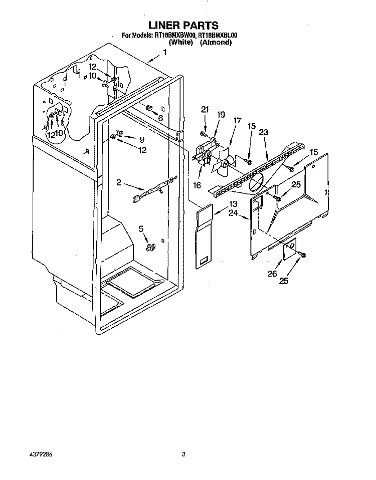 LINER Diagram and Parts List for RT18BMXBL00  Roper Refrigerator