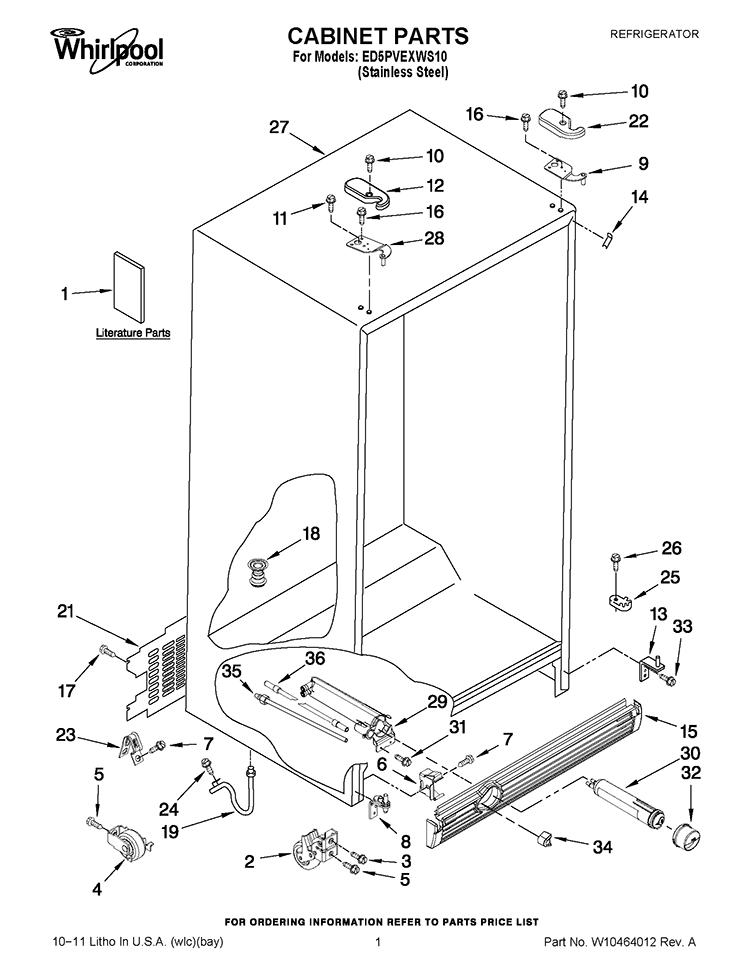CABINET PARTS Diagram and Parts List for ED5PVEXWS10  Whirlpool Refrigerator