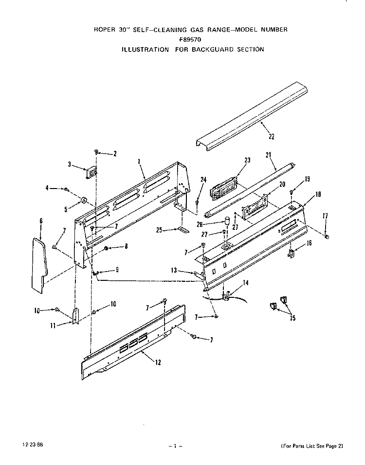 MAIN TOP Diagram and Parts List for F8957W0  Roper Range