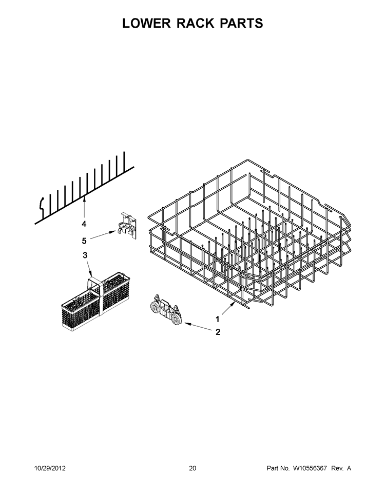 LOWER RACK PARTS Diagram and Parts List for KUDE20IXWH9  KitchenAid Dishwasher