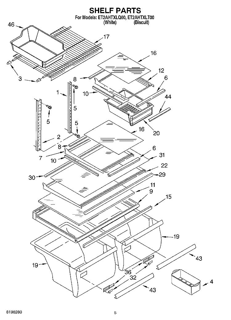 SHELF Diagram and Parts List for ET2AHTXLQ00  Whirlpool Refrigerator