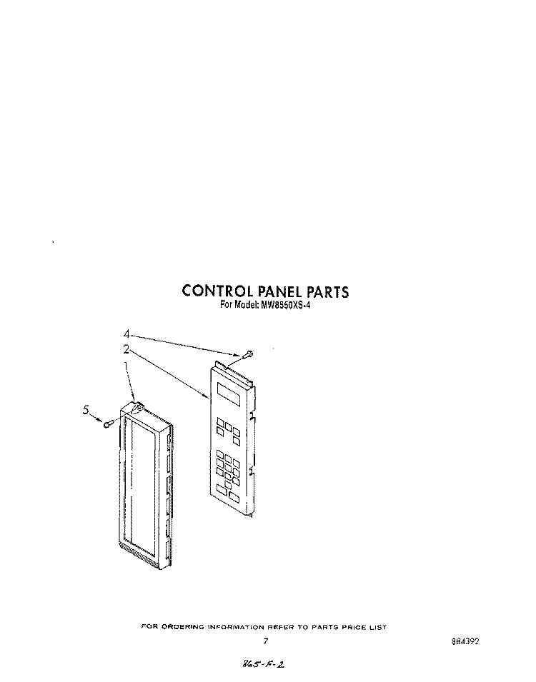 CONTROL PANEL Diagram and Parts List for MW8550XS4  Whirlpool Microwave