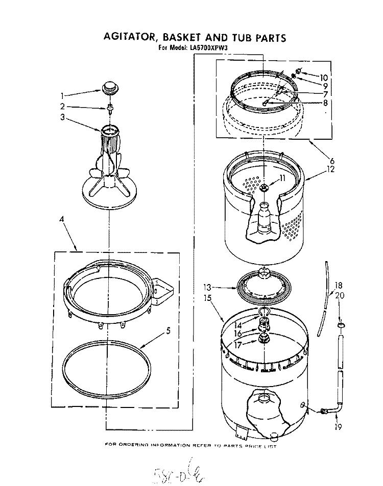 AGITATOR, BASKET AND TUB Diagram and Parts List for LA5700XPW3  Whirlpool Washer