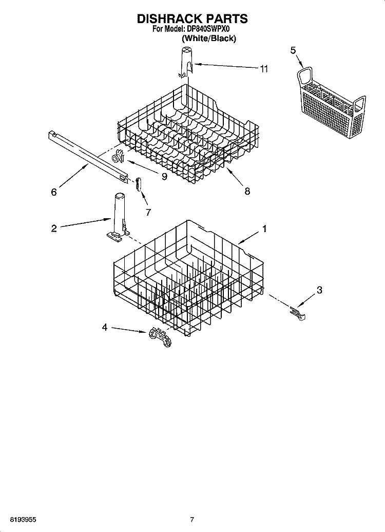 DISHRACK PARTS Diagram and Parts List for DP840SWPX0  Whirlpool Dishwasher