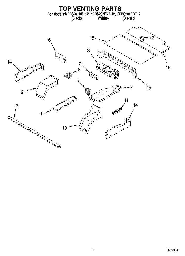 TOP VENTING, OPTIONAL Diagram and Parts List for KEBS207DWH12  KitchenAid Wall Oven