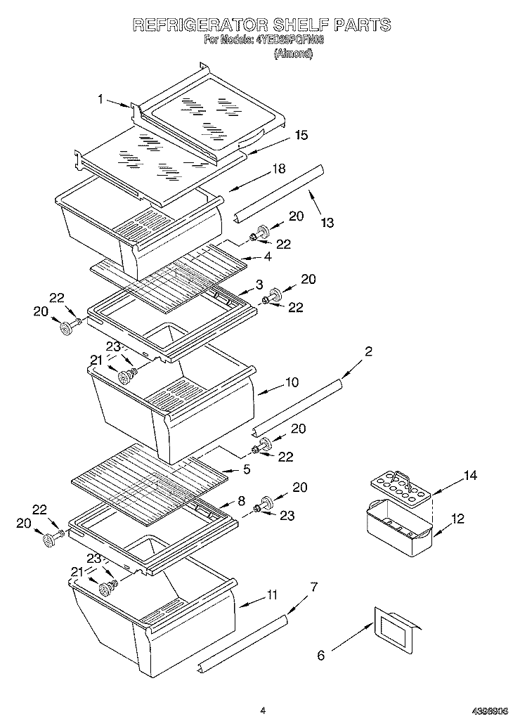 REFRIGERATOR SHELF Diagram and Parts List for 4YED25PQFN03  Whirlpool Refrigerator